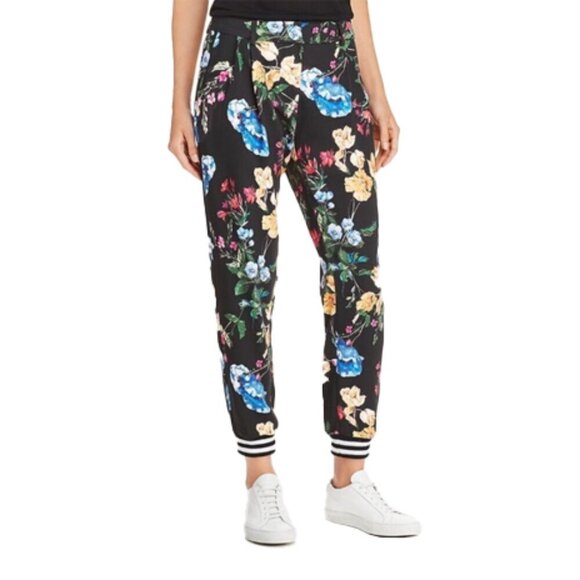 🆕 PARKER Black Multi Sotero Floral Print Striped-hem Joggers Pants 00 - Picture 2 of 8